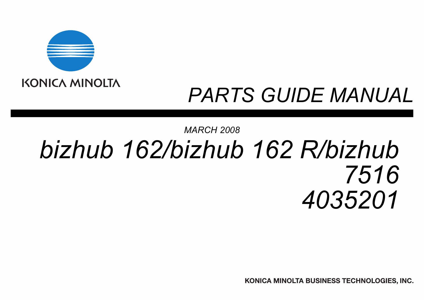 Konica-Minolta bizhub 162 162R 7516 Parts Manual-1